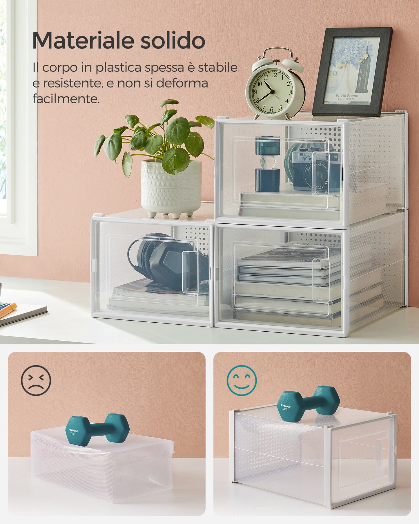 Scatole per Scarpe, Pacco da 8, Organizer Scarpe, Contenitori per Scarpe, Fino a Taglia 46, Trasparente bianco, SONGMICS, 6