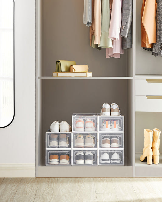 Scatole per Scarpe, Pacco da 8, Organizer Scarpe, Contenitori per Scarpe, Fino a Taglia 44, Trasparente Bianco, SONGMICS, 3