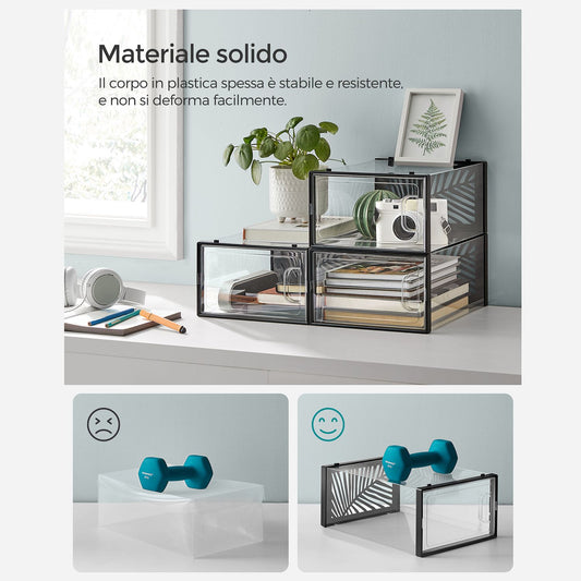 Scatole per Scarpe, Pacco da 18, Organizer Scarpe, Contenitori per Scarpe, Fino a Taglia 44, Trasparente Nero, SONGMICS, 6