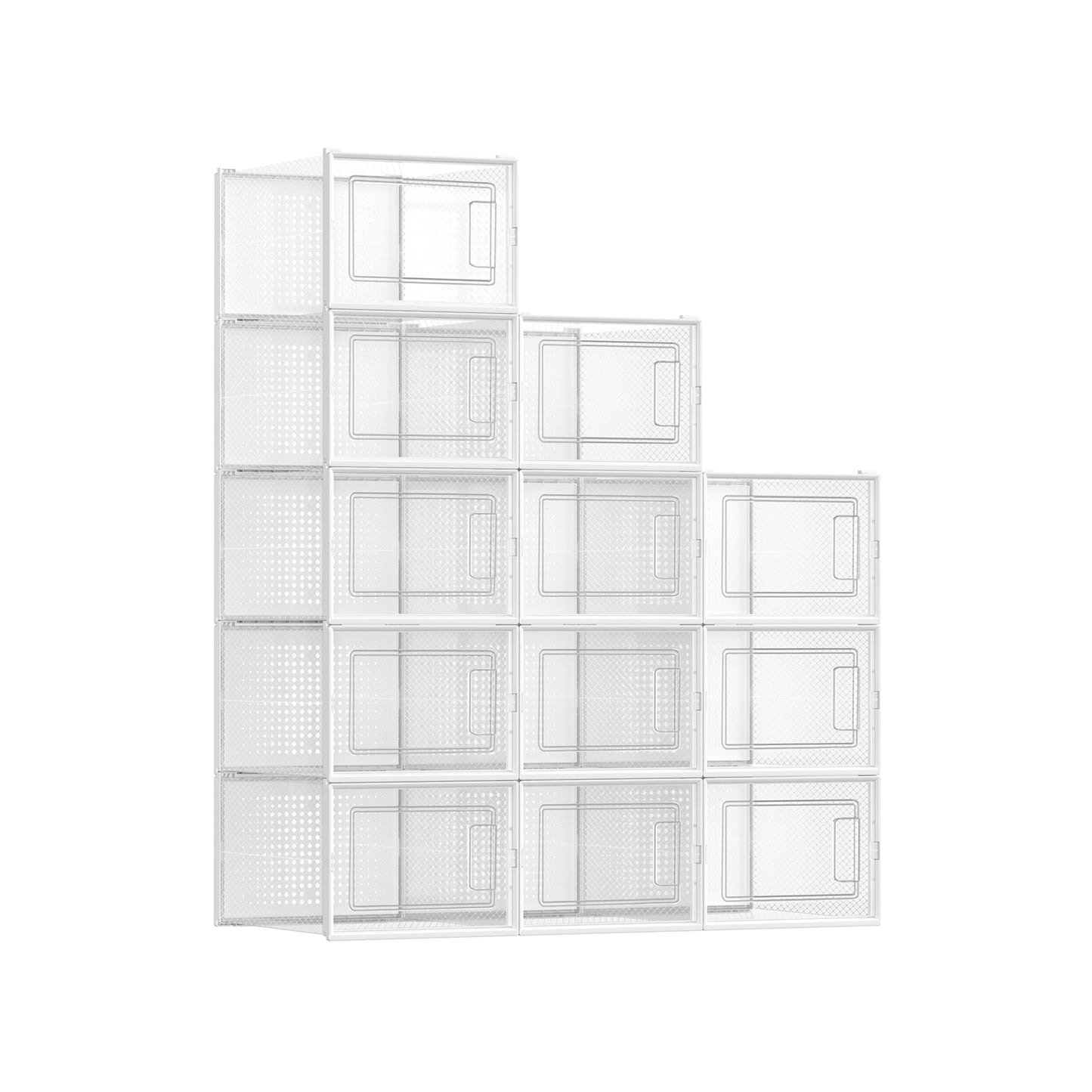 Scatole per Scarpe, Pacco da 12, Organizer Scarpe, Contenitori per Scarpe, Fino a Taglia 46, Trasparente Bianco, SONGMICS, 2