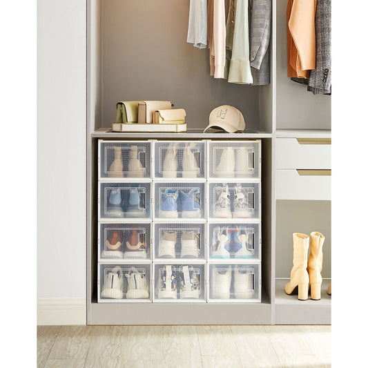 Scatole per Scarpe, Pacco da 12, Organizer Scarpe, Contenitori per Scarpe, Fino a Taglia 46, Trasparente Bianco, SONGMICS, 3
