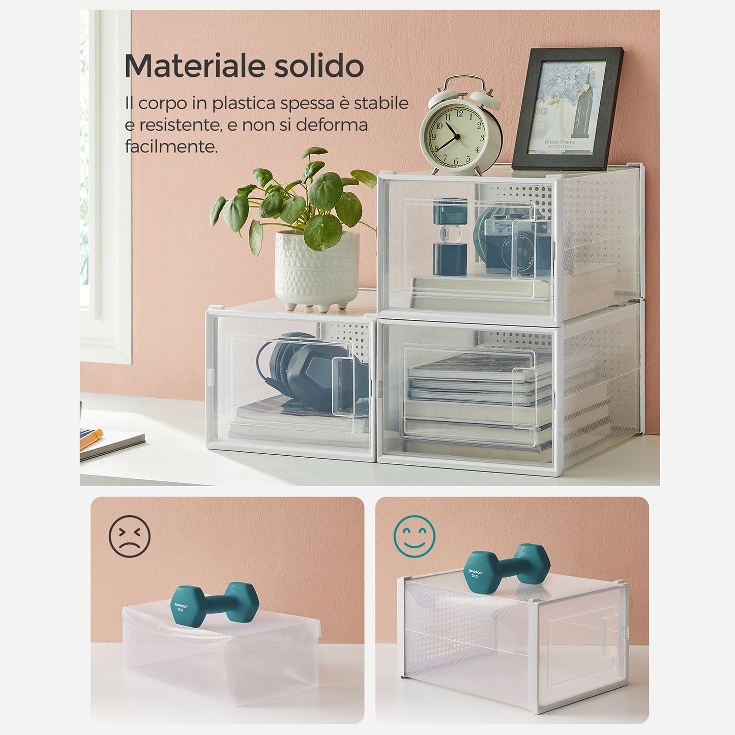 Scatole per Scarpe, Pacco da 12, Organizer Scarpe, Contenitori per Scarpe, Fino a Taglia 46, Trasparente Bianco, SONGMICS, 6