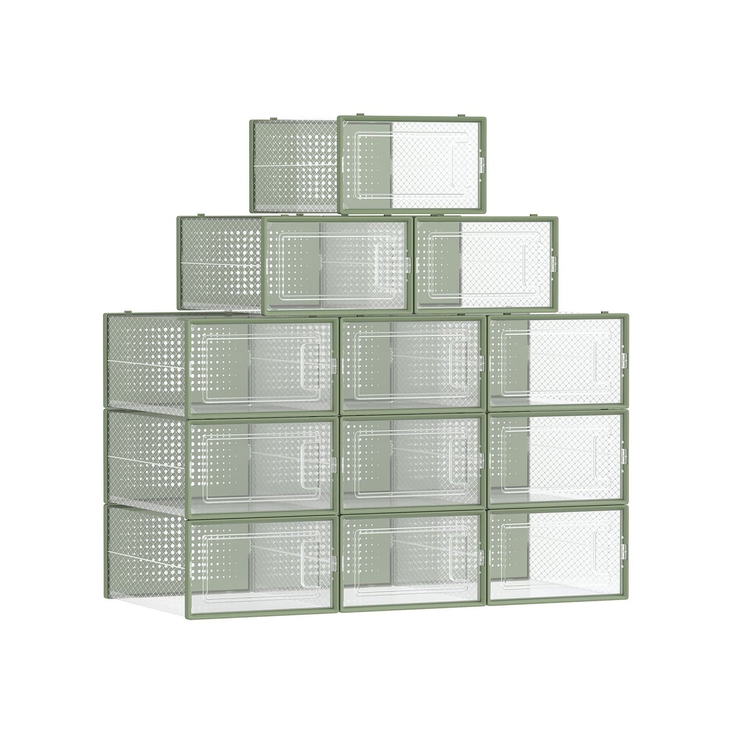 Scatole per Scarpe, Pacco da 12, Organizer Scarpe, Contenitori per Scarpe, Fino a Taglia 44, Trasparente Verde, SONGMICS, 1