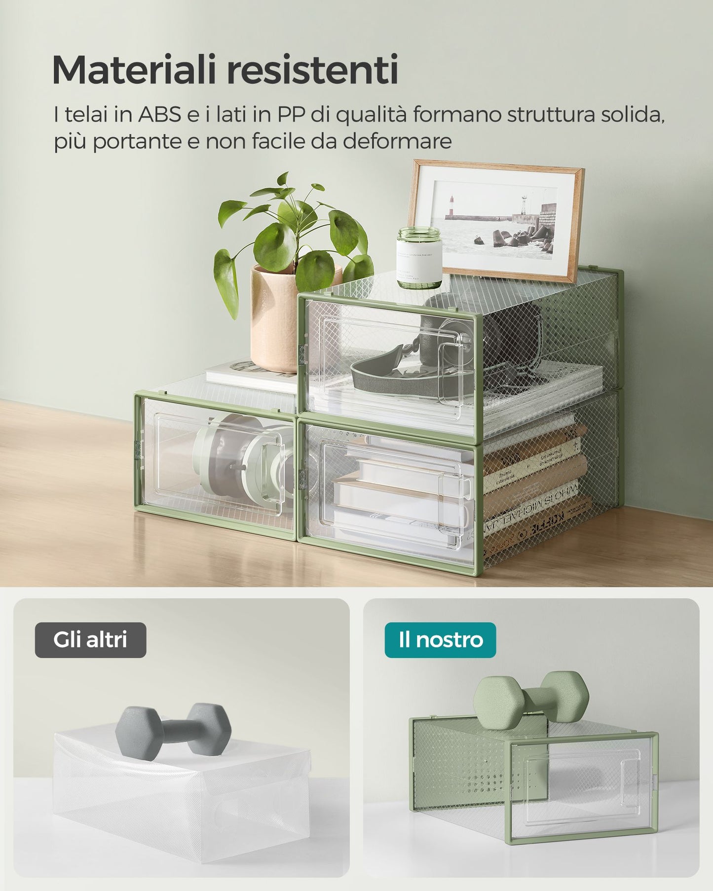 Scatole per Scarpe, Pacco da 12, Organizer Scarpe, Contenitori per Scarpe, Fino a Taglia 44, Trasparente Verde, SONGMICS, 6