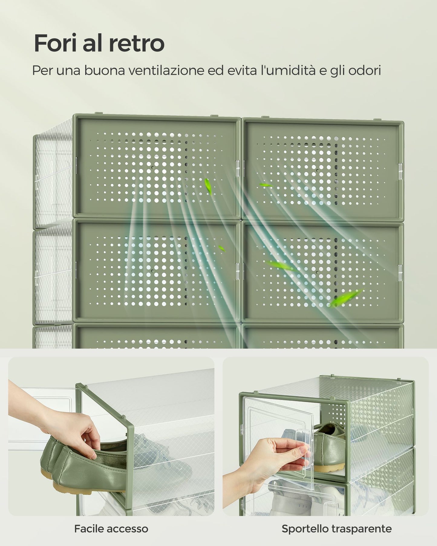Scatole per Scarpe, Pacco da 12, Organizer Scarpe, Contenitori per Scarpe, Fino a Taglia 44, Trasparente Verde, SONGMICS, 8