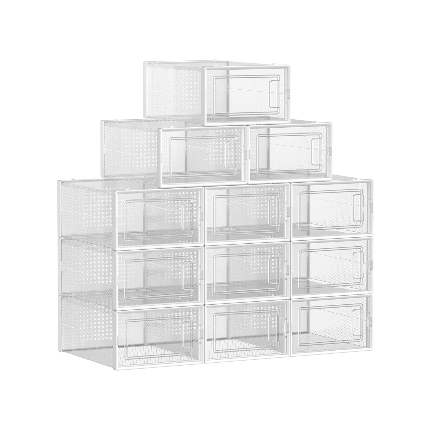 Scatole per Scarpe, Pacco da 12, Organizer Scarpe, Contenitori per Scarpe, Fino a Taglia 44, Trasparente Bianco, SONGMICS, 2
