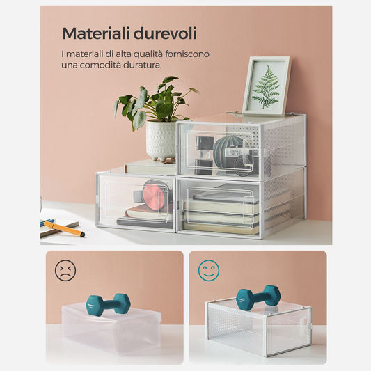 Scatole per Scarpe, Pacco da 12, Organizer Scarpe, Contenitori per Scarpe, Fino a Taglia 44, Trasparente Bianco, SONGMICS, 5