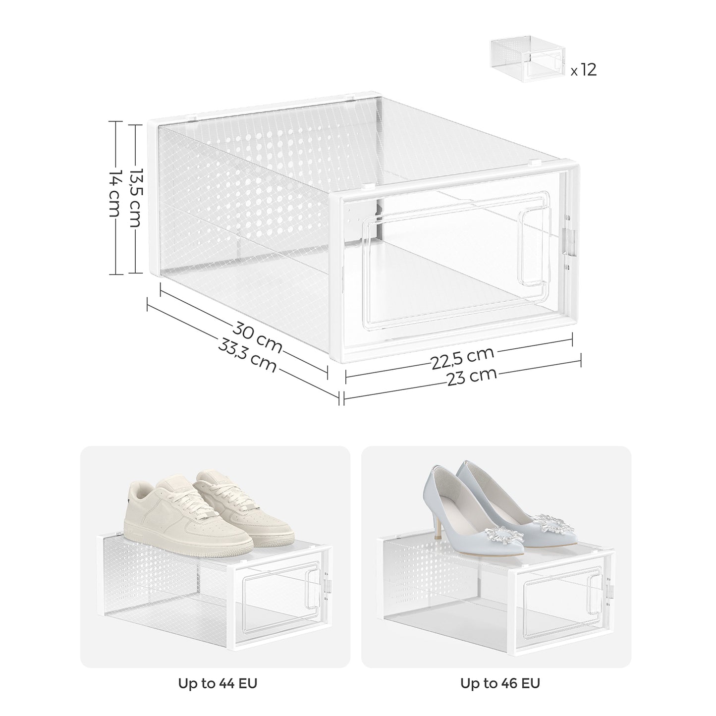 Scatole per Scarpe, Pacco da 12, Organizer Scarpe, Contenitori per Scarpe, Fino a Taglia 44, Trasparente Bianco, SONGMICS, 6