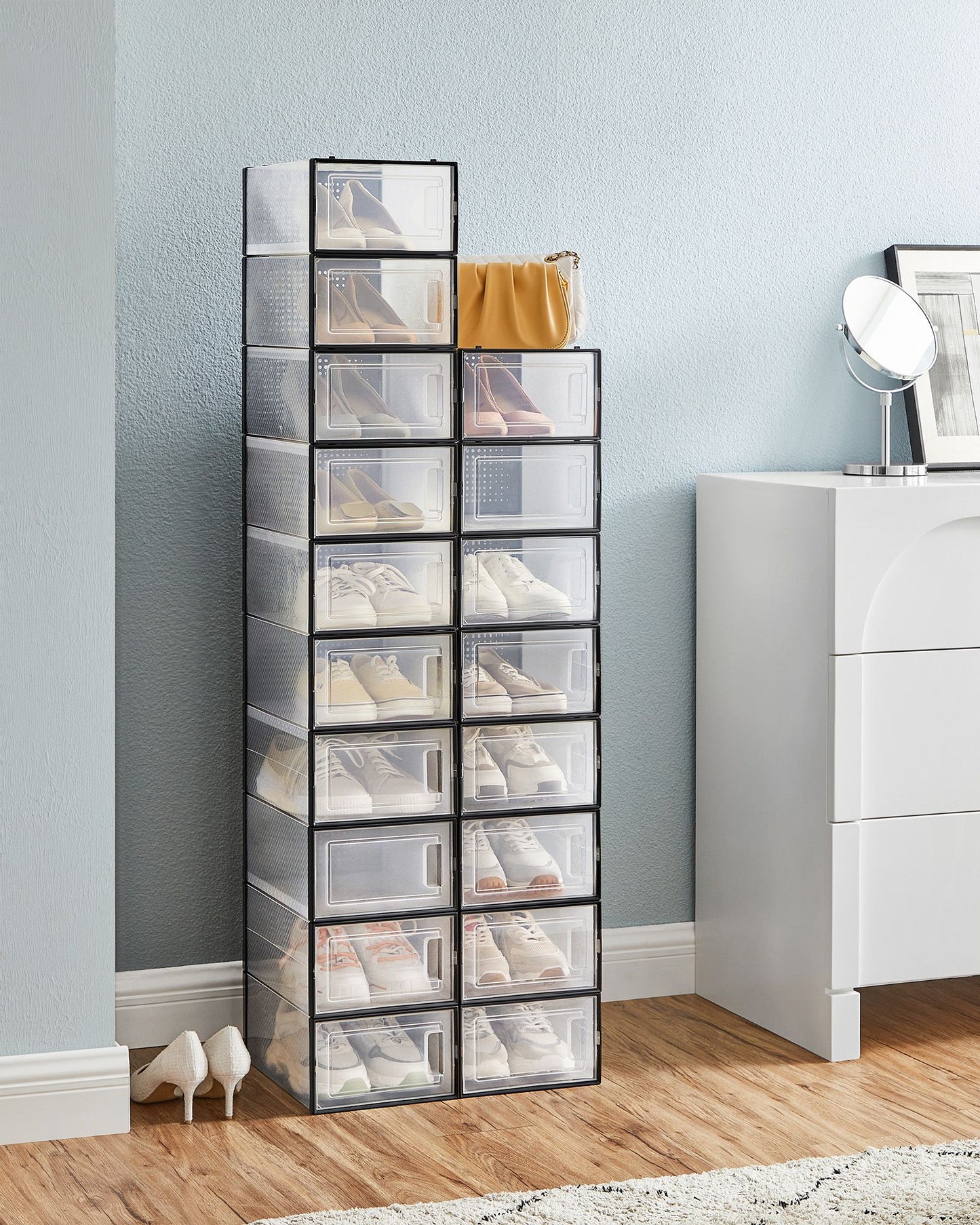 Scatole per Scarpe, Pacco da 18, Organizer Scarpe, Contenitori per Scarpe, Fino a Taglia 44, Trasparente Nero, SONGMICS, 4