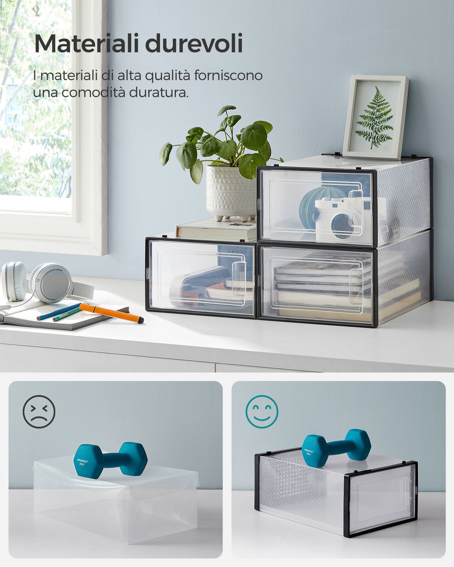 Scatole per Scarpe, Pacco da 18, Organizer Scarpe, Contenitori per Scarpe, Fino a Taglia 44, Trasparente Nero, SONGMICS, 6