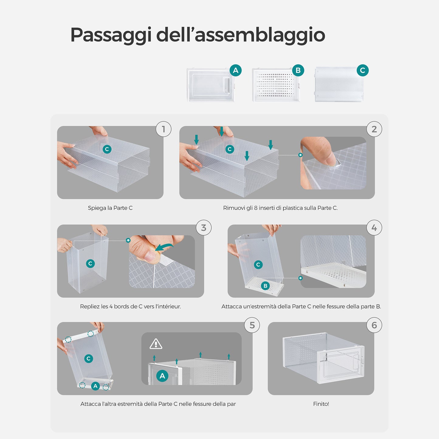 Scatole per Scarpe, Pacco da 12, Organizer Scarpe, Contenitori per Scarpe, Fino a Taglia 44, Trasparente Bianco, SONGMICS, 8