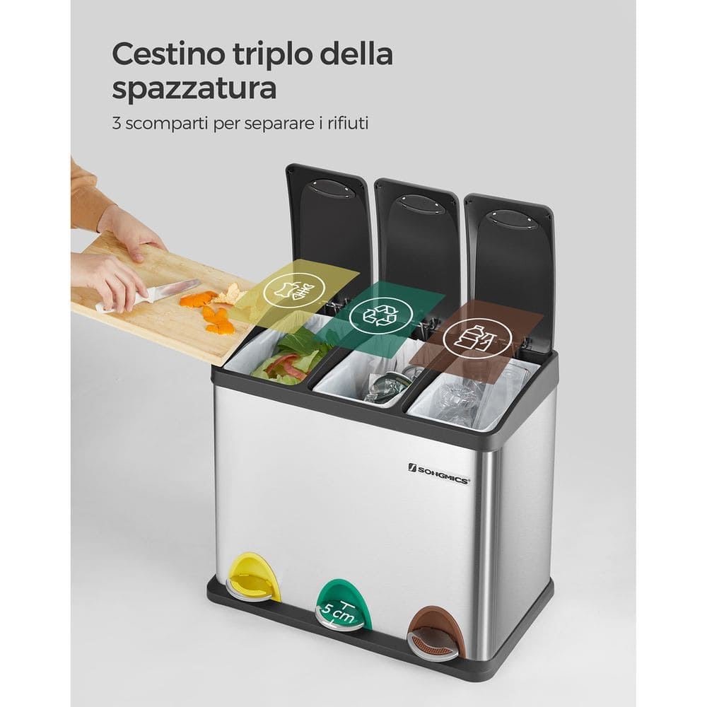 Pattumiera, 3 in 1, Cestino a Pedali