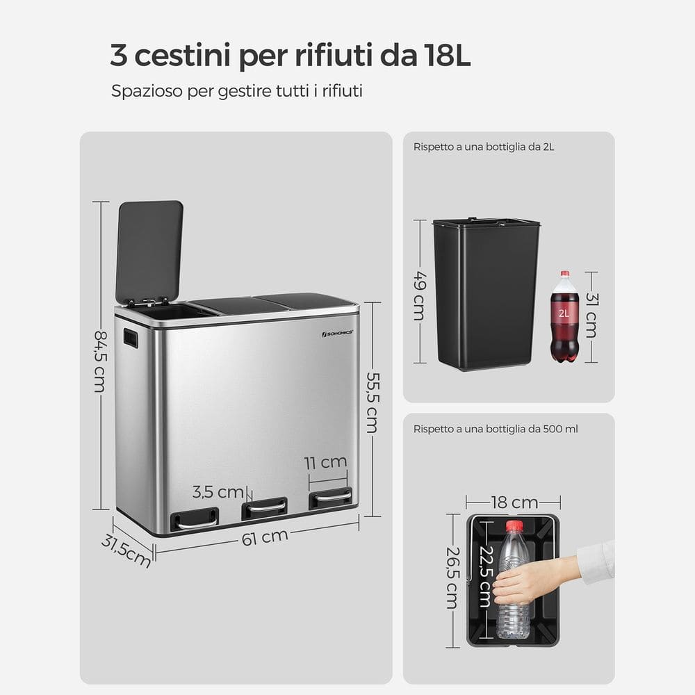 Songmics, pattumiera a triplo secchio, 3
