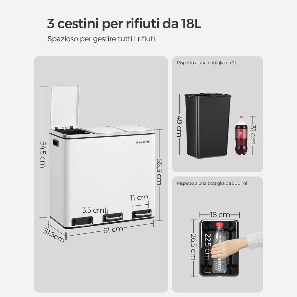 Pattumiera a triplo secchio bianco, Songmics