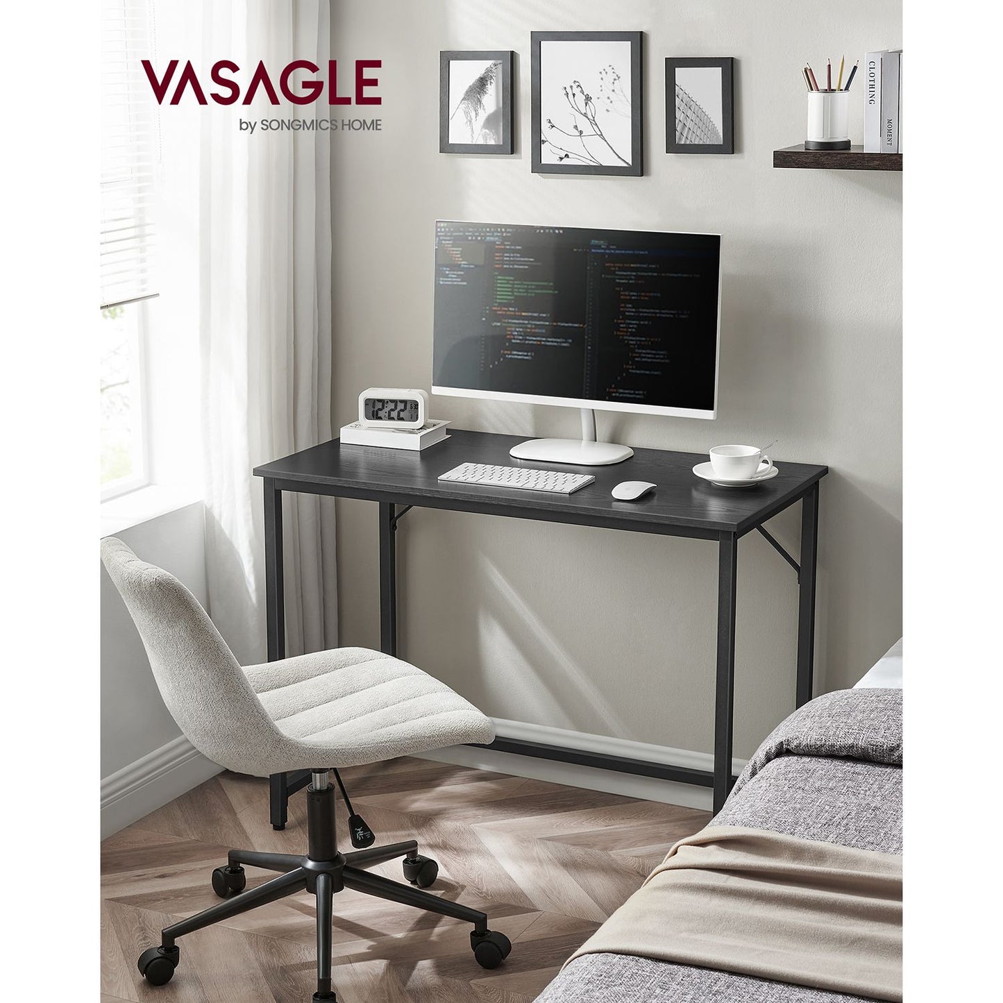 Scrivania PC, Scrivania Ufficio, Piccola Scrivania, 50x100x76cm, Scrivania Salvaspazio, Nero, Vasagle, 1