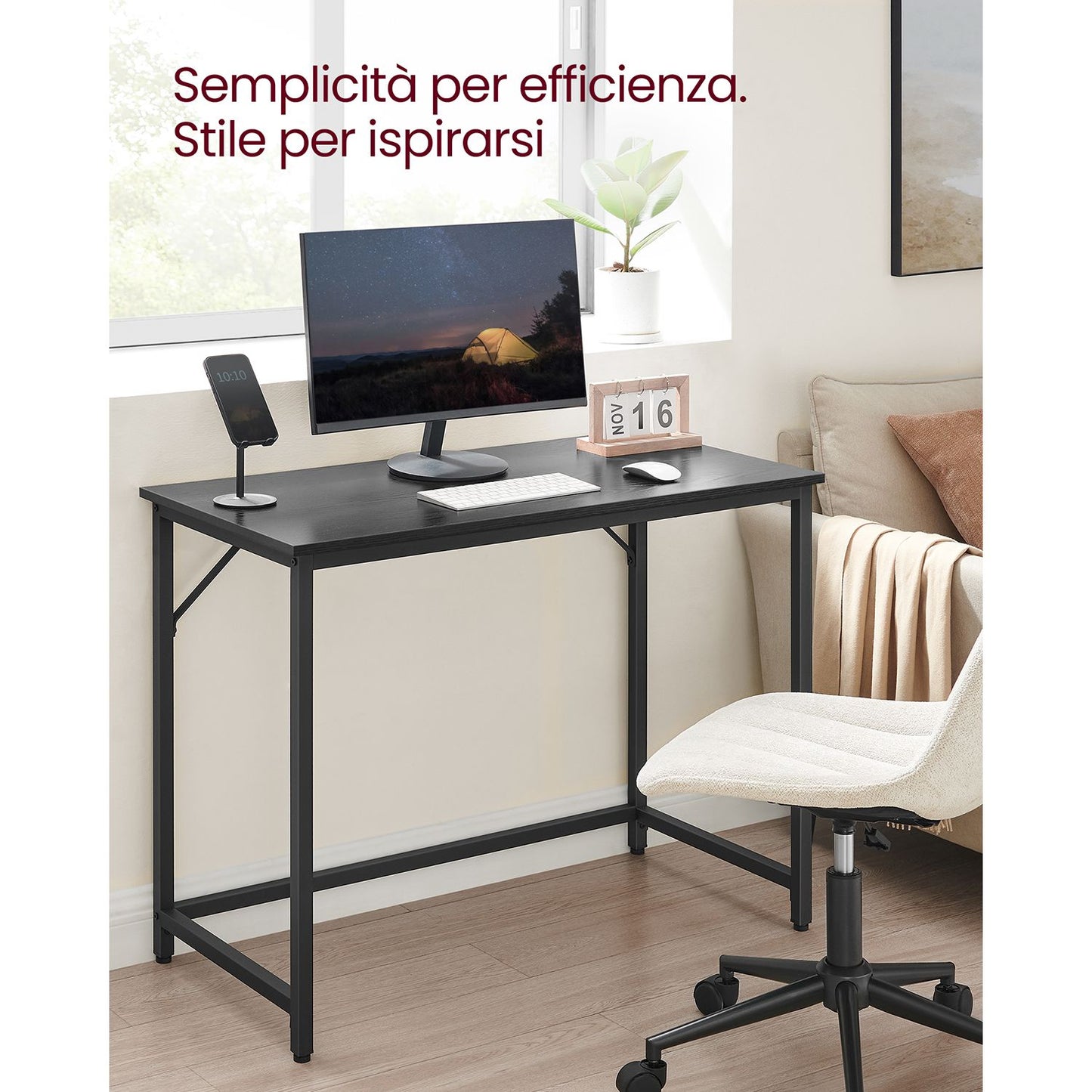 Scrivania PC, Scrivania Ufficio, Piccola Scrivania, 50x100x76cm, Scrivania Salvaspazio, Nero, Vasagle, 1