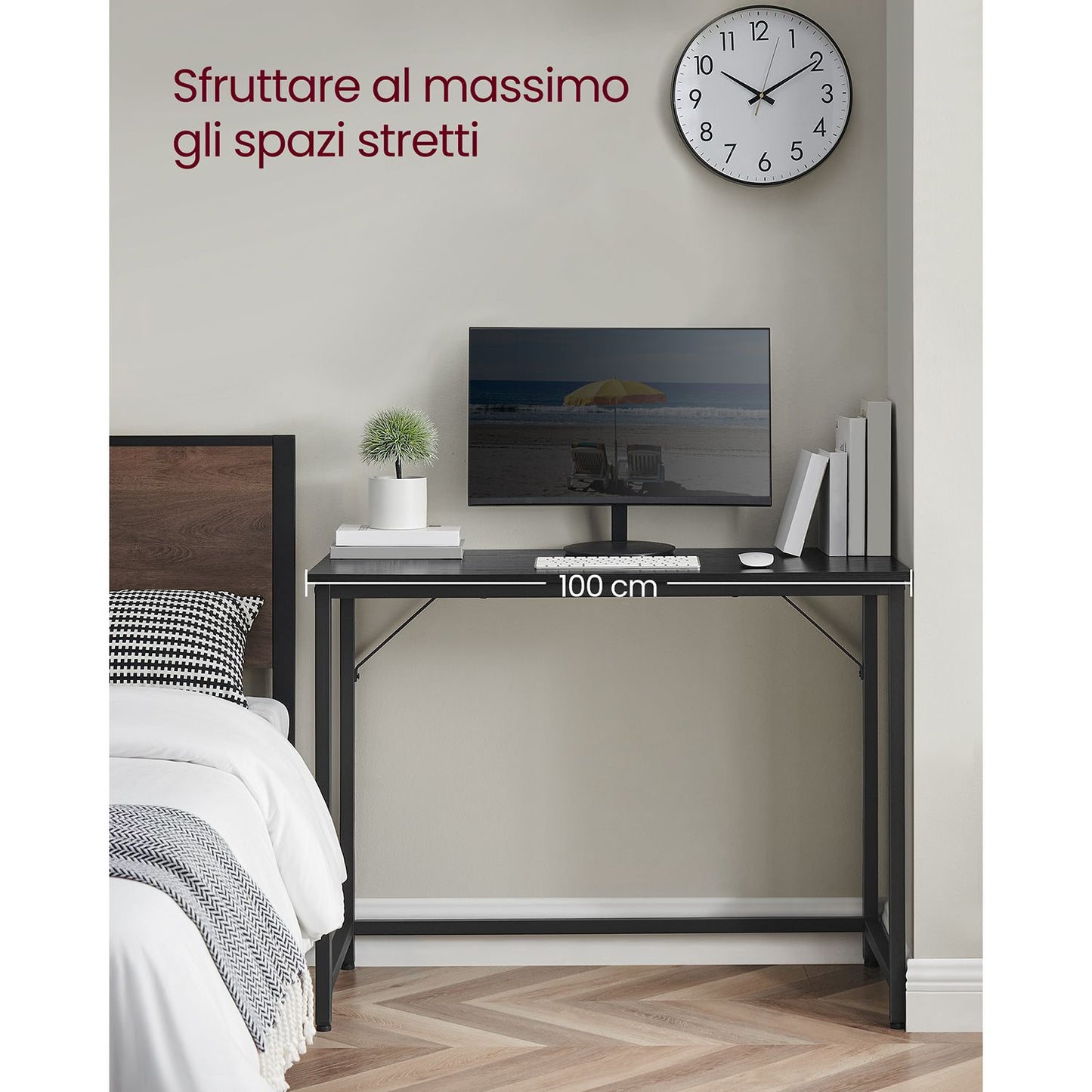 Scrivania PC, Scrivania Ufficio, Piccola Scrivania, 50x100x76cm, Scrivania Salvaspazio, Nero, Vasagle, 1