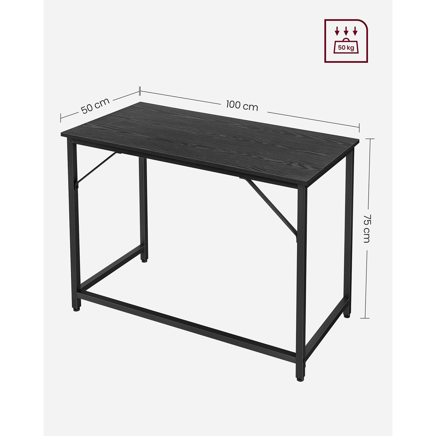 Scrivania PC, Scrivania Ufficio, Piccola Scrivania, 50x100x76cm, Scrivania Salvaspazio, Nero, Vasagle, 1
