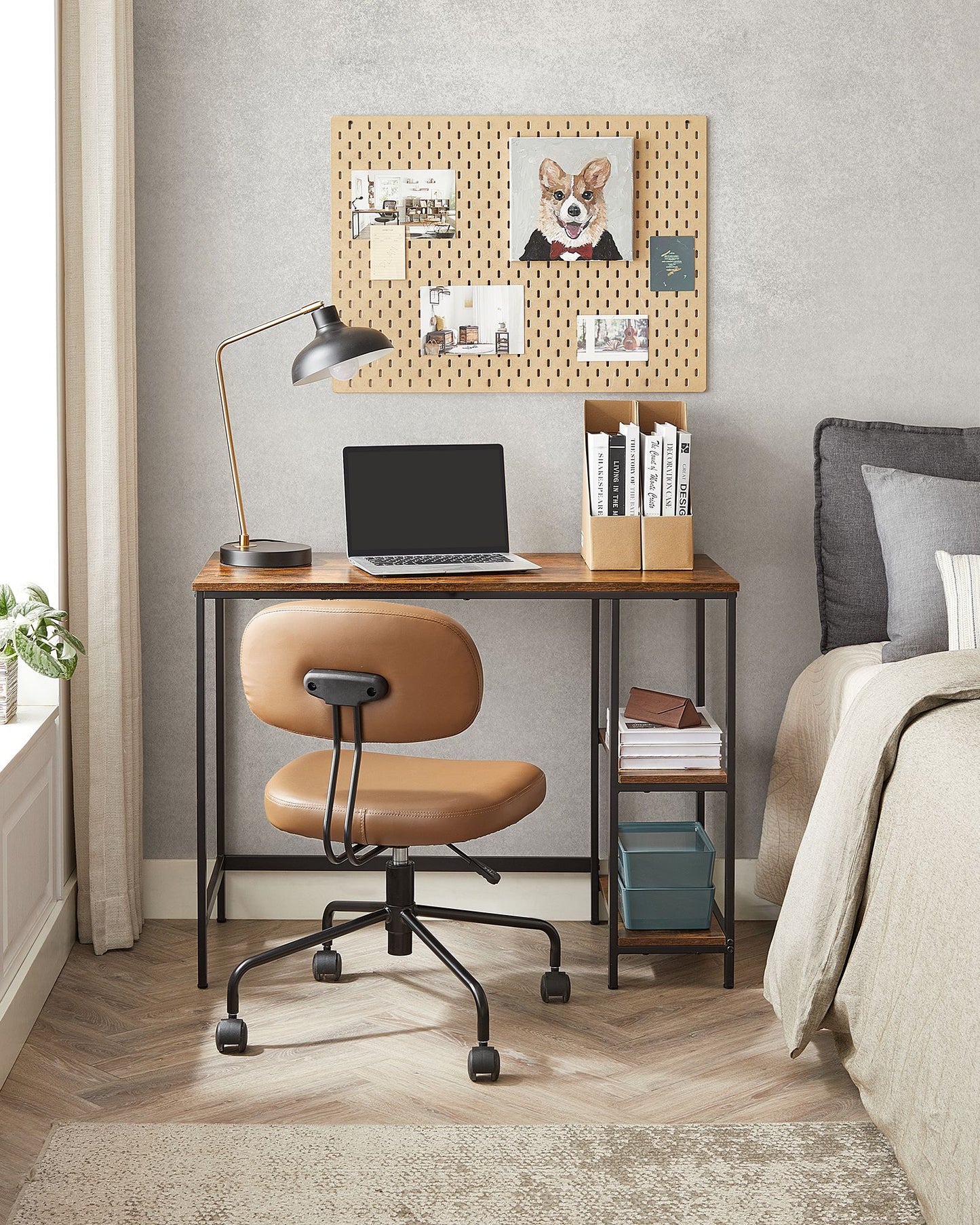 Scrivania PC, Scrivania Ufficio, Piccola Scrivania, 50x100x76cm, Scrivania Salvaspazio, con 2 Ripiani, Marrone Vintage e Nero, Vasagle, 1