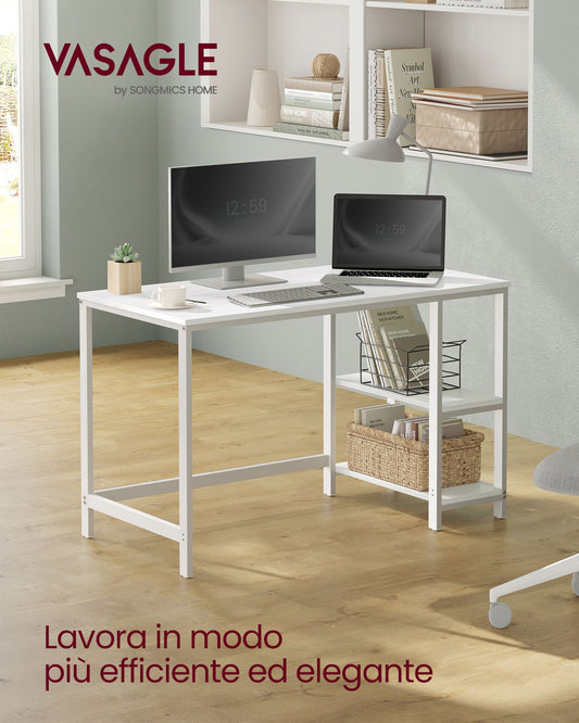 Scrivania con libreria, Scrivania Ufficio, Scrivania PC, con 2 Ripiani, Tavolo da Lavoro, Bianco, Vasagle, 1