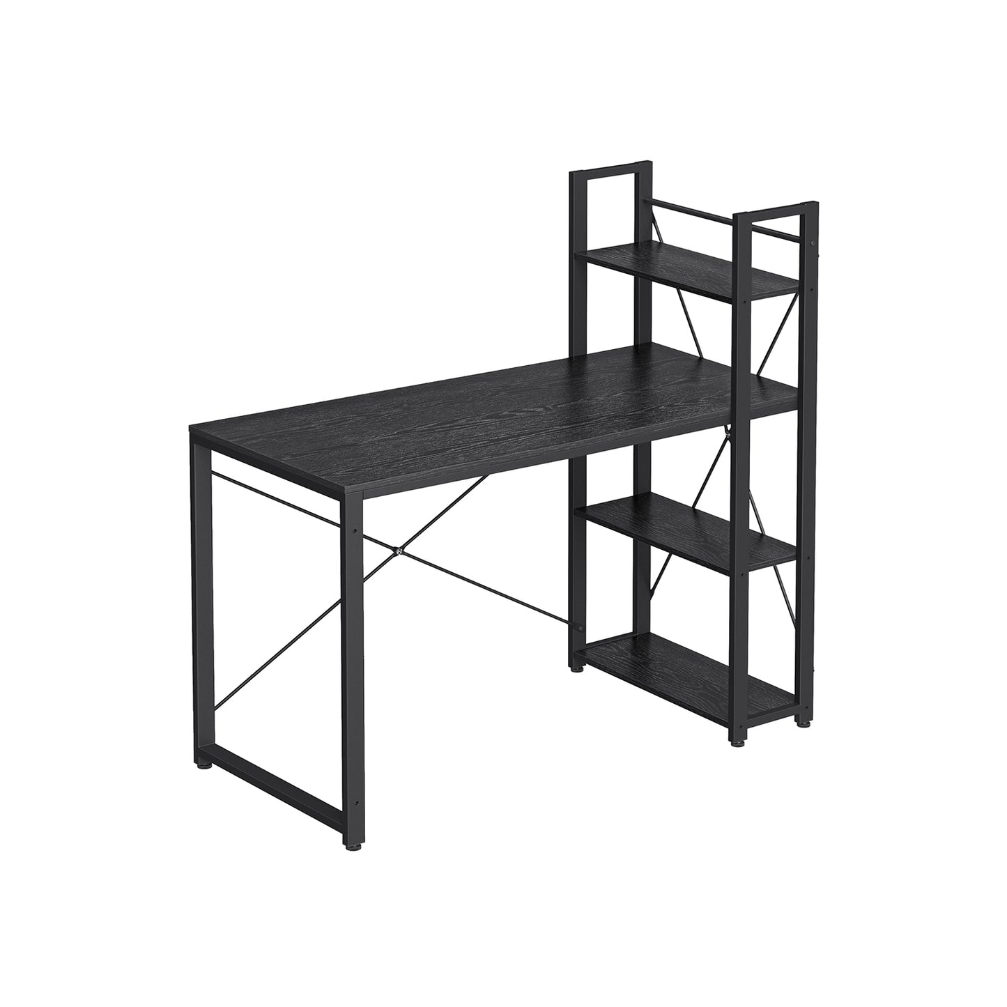 Scrivania con Libreria, Scrivania Ufficio, Scrivania PC, con Ripiani, Tavolo da Lavoro 120cm, Nero, Vasagle, 1