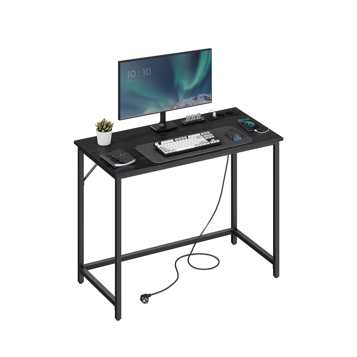 Scrivania Gaming, Scrivania PC, con Luci LED e Ciabatta Elettrica Integrata, Scrivania Studio, Nero, Vasagle, 1