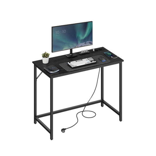 Scrivania Gaming, Scrivania PC, con Luci LED e Ciabatta Elettrica Integrata, Scrivania Studio, Nero, Vasagle, 1