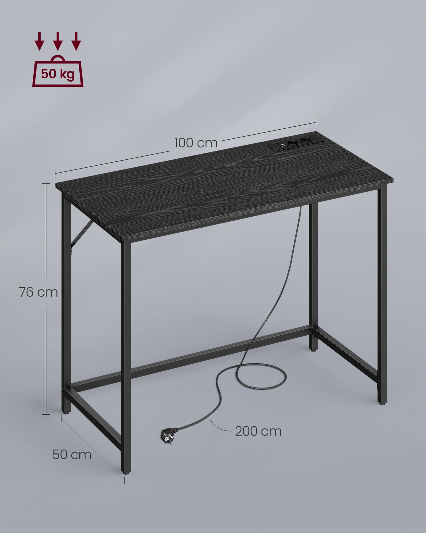 Scrivania Gaming, Scrivania PC, con Luci LED e Ciabatta Elettrica Integrata, Scrivania Studio, Nero, Vasagle, 1