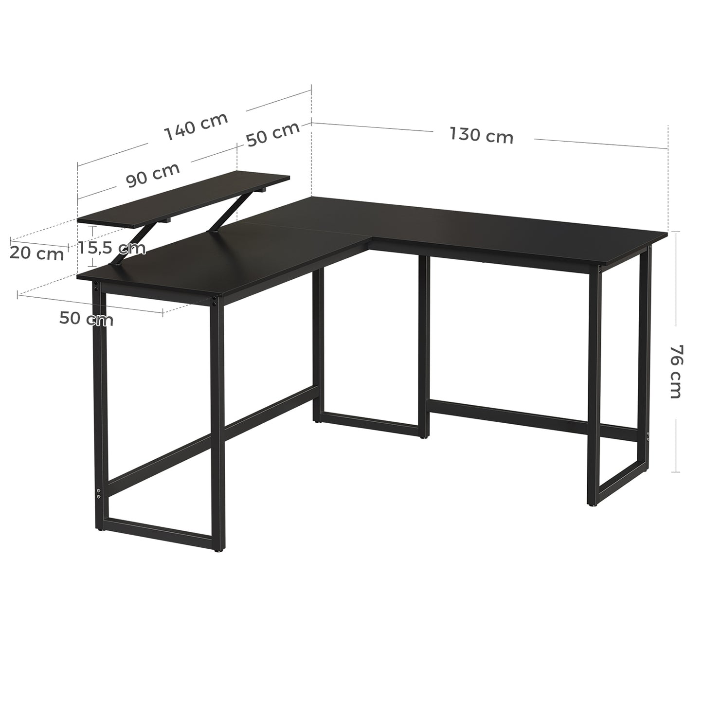 Scrivania Angolare, Scrivania Ufficio, Scrivania PC, Scrivania Studio, con un supporto per monitor, Nero, Vasagle, 1