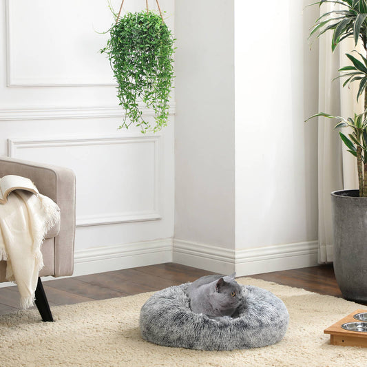 Letto per cani, Forma di ciambella, Morbido lettino per animali, copertura rimovibile, Lavabile, Grigio, Feandrea, 1