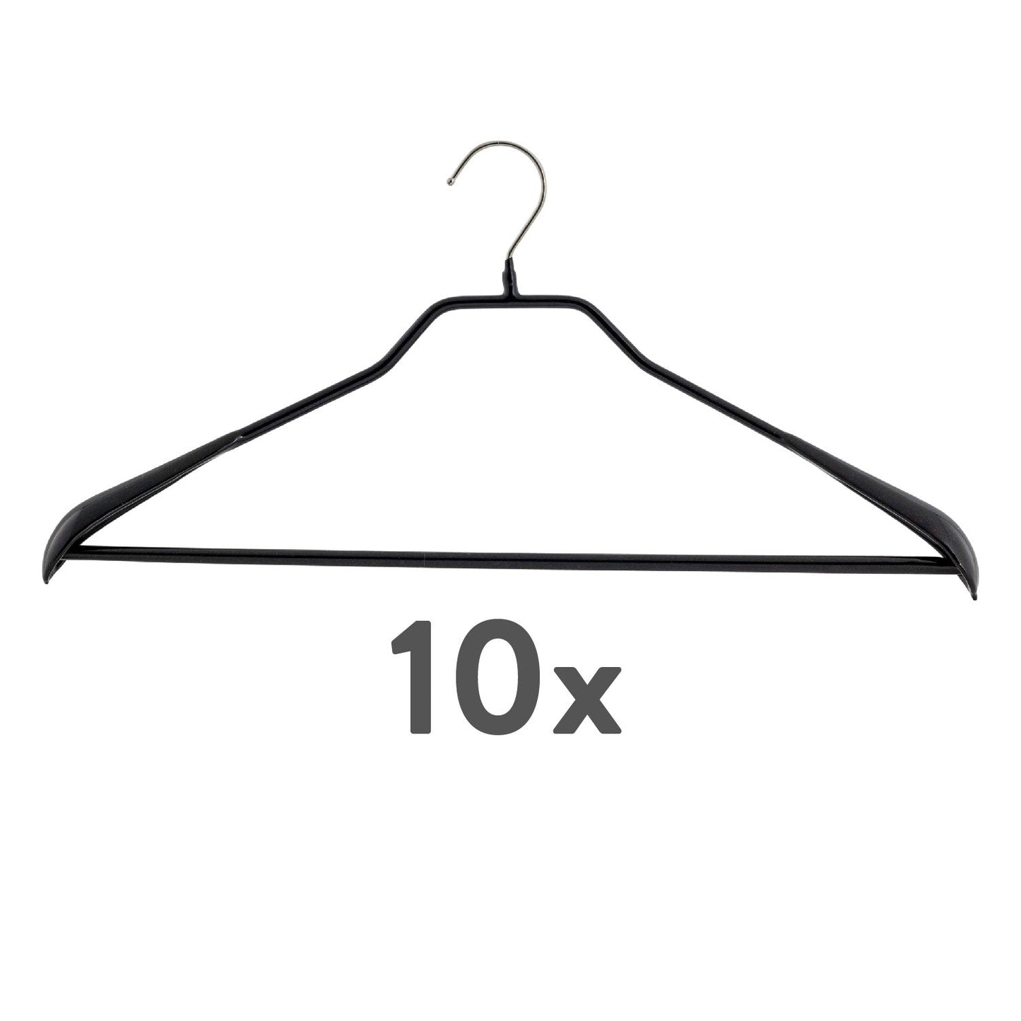 Appendini, 10 pezzi, Grucce per Abiti, Ampio 42 cm, con barra per pantaloni, gancio girevole a 360°, MAWA Bodyform LS - Nero, 4