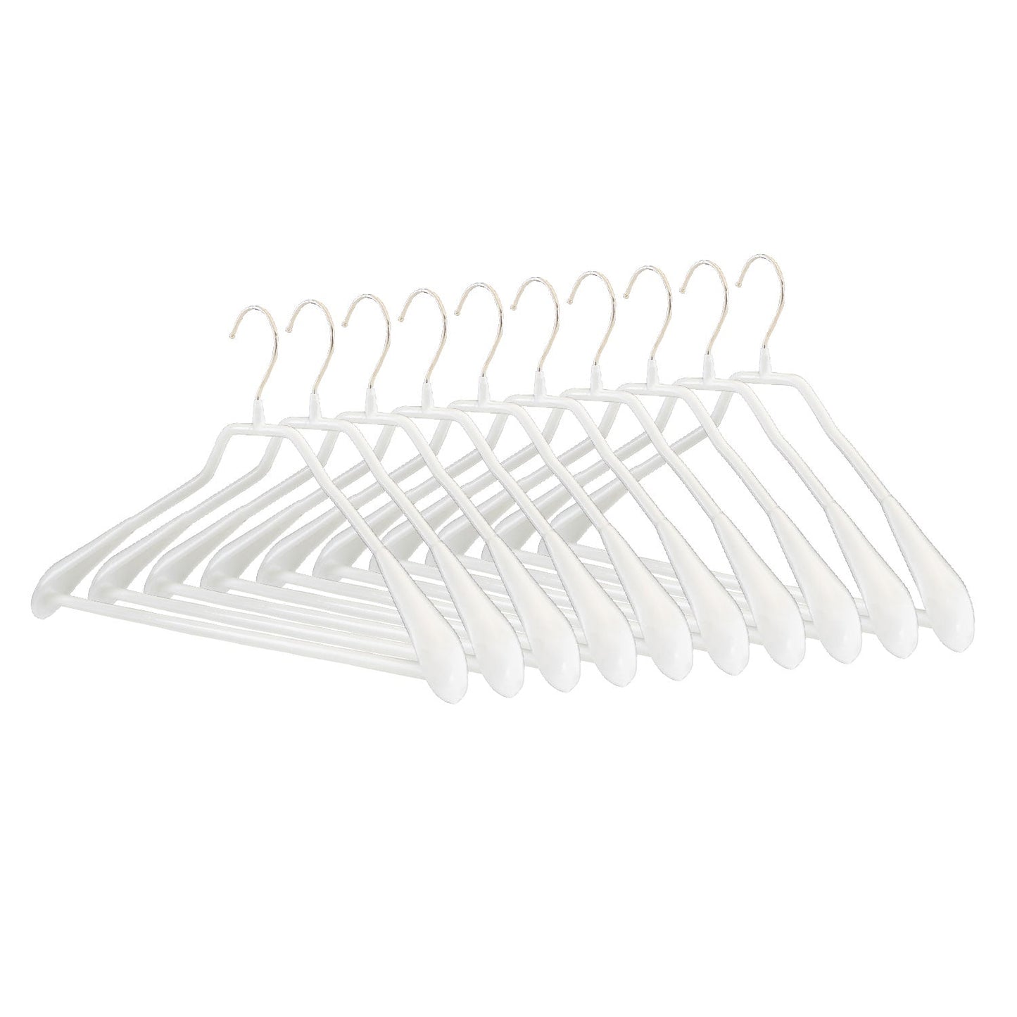 Appendini, 10 pezzi, Grucce per Abiti, Ampio 42 cm, con barra per pantaloni, gancio girevole a 360°, MAWA Bodyform LS - Bianco, 1