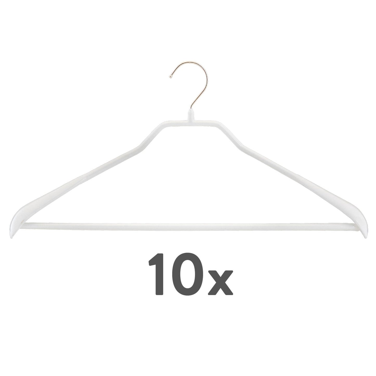 Appendini, 10 pezzi, Grucce per Abiti, Ampio 42 cm, con barra per pantaloni, gancio girevole a 360°, MAWA Bodyform LS - Bianco, 4
