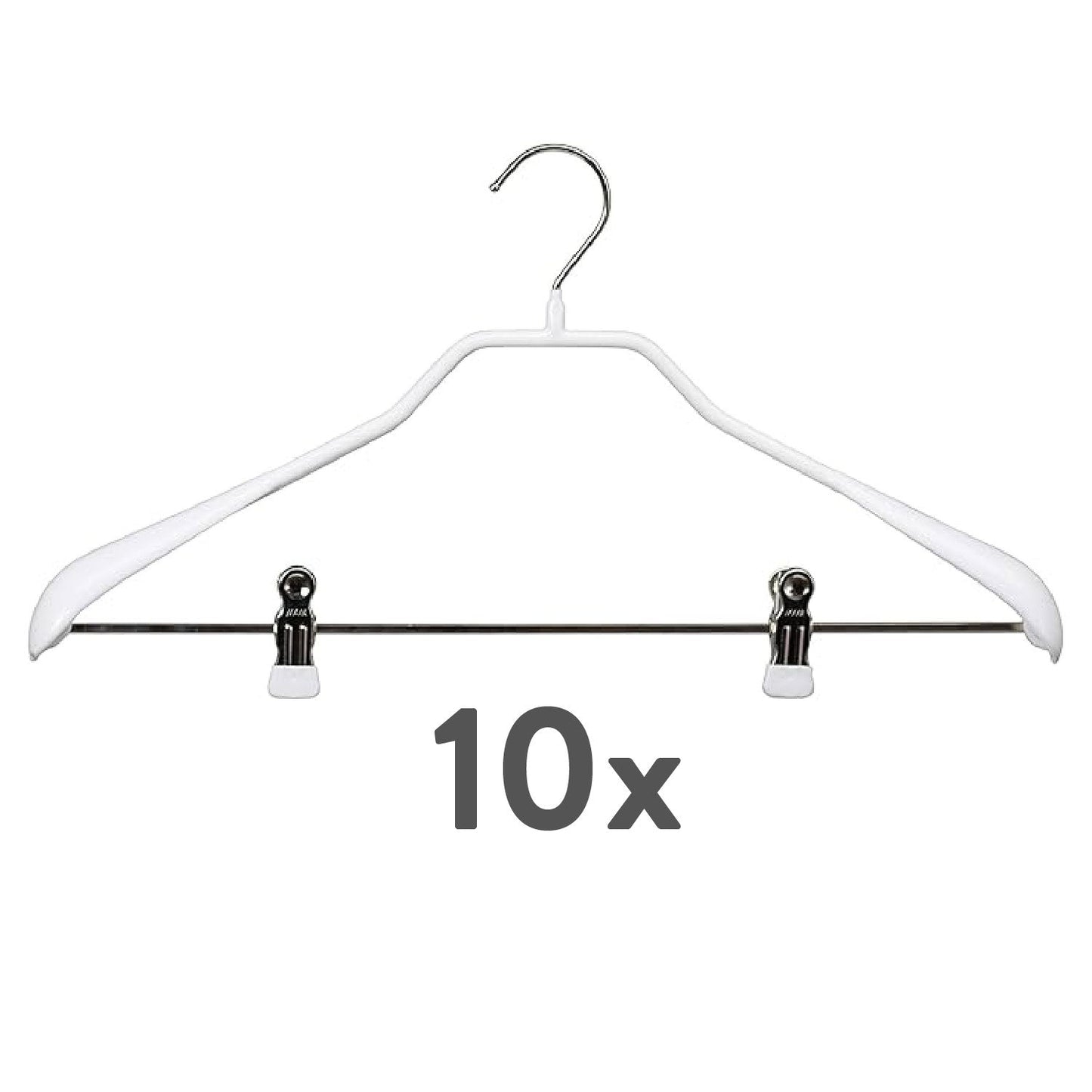 Appendini, 10 pezzi, Grucce per abiti, con barra a clip, Ampio 42cm, con gancio girevole a 360°, MAWA Bodyform LK - Bianco, 5