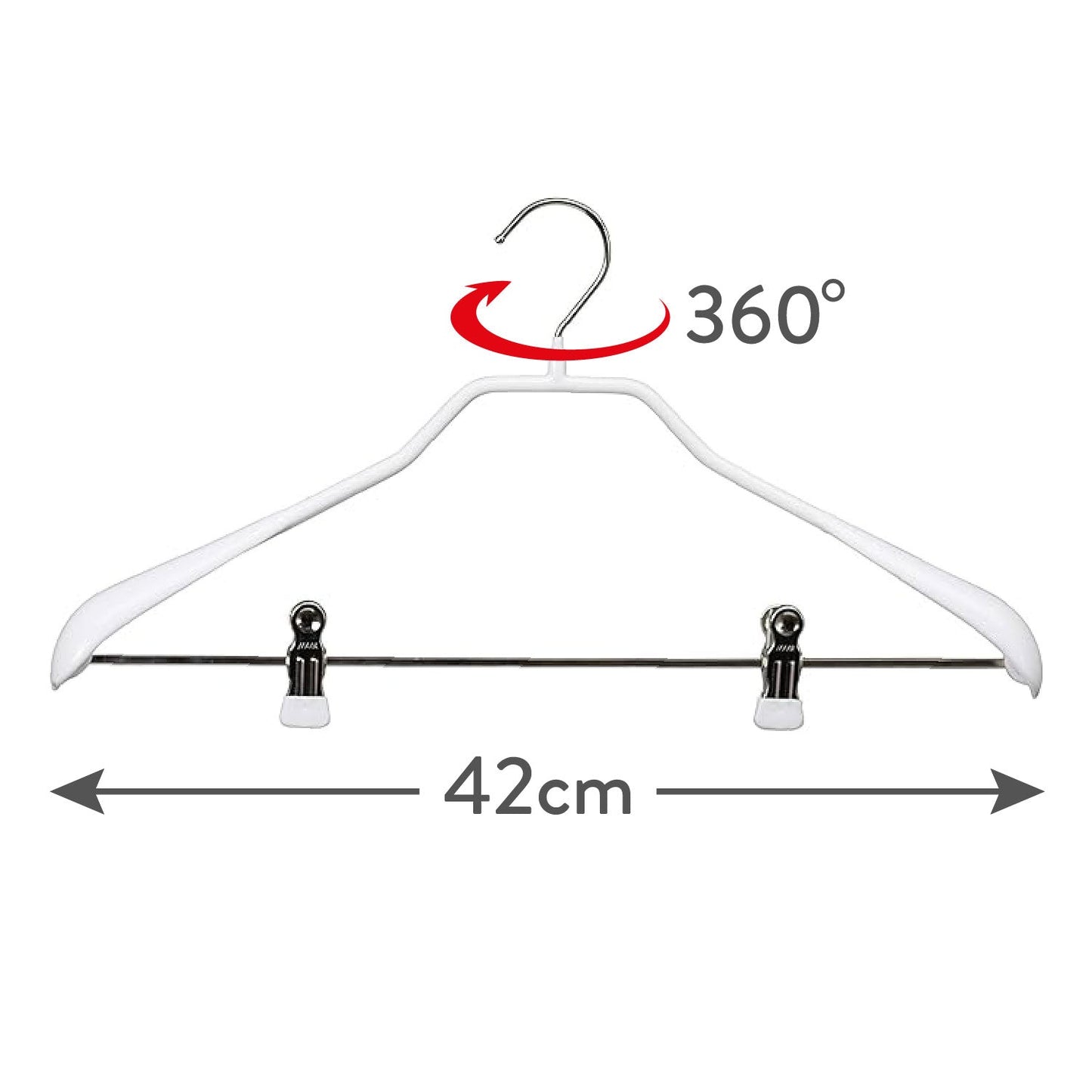 Appendini, 10 pezzi, Grucce per abiti, con barra a clip, Ampio 42cm, con gancio girevole a 360°, MAWA Bodyform LK - Bianco, 3