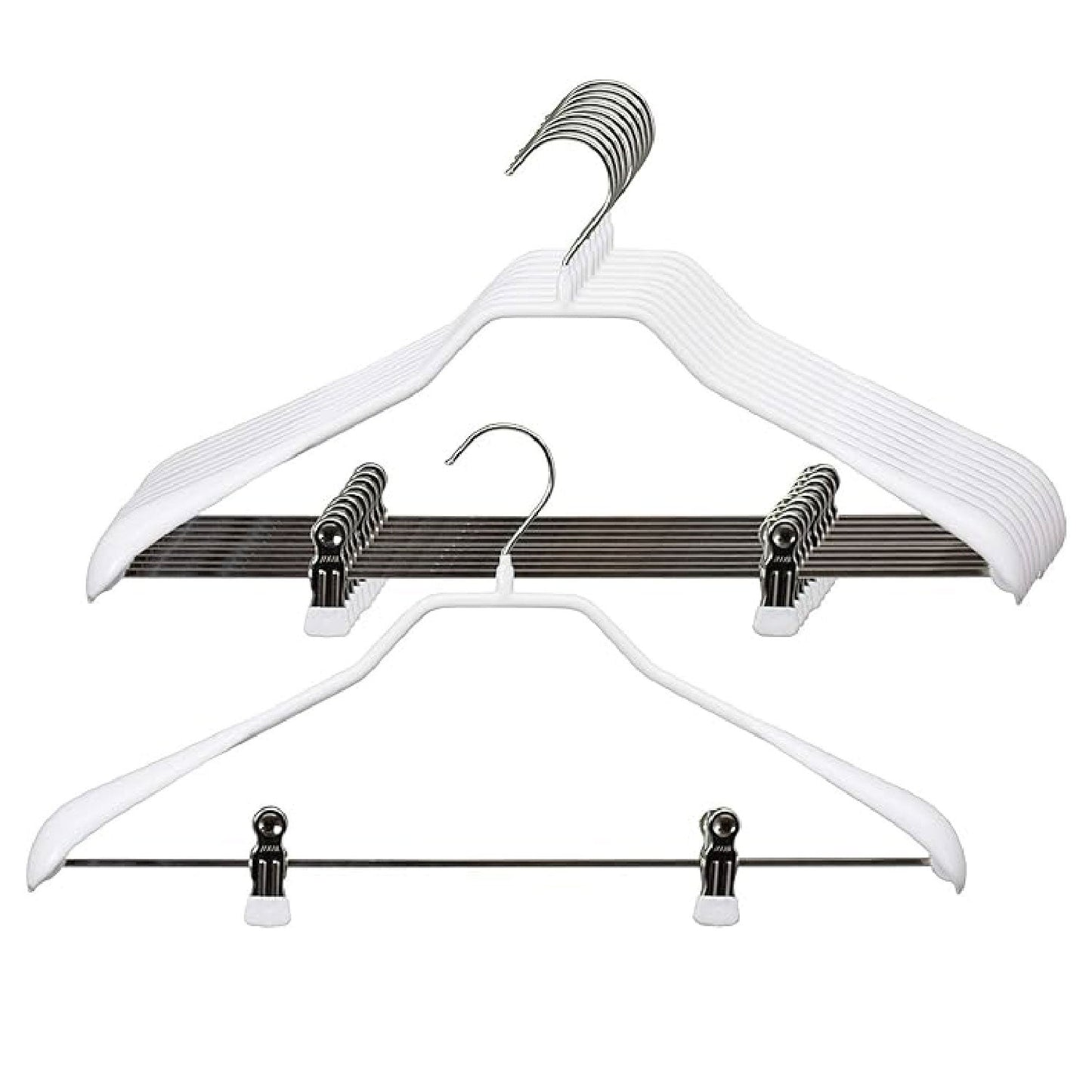 Appendini, 10 pezzi, Grucce per abiti, con barra a clip, Ampio 42cm, con gancio girevole a 360°, MAWA Bodyform LK - Bianco, 1