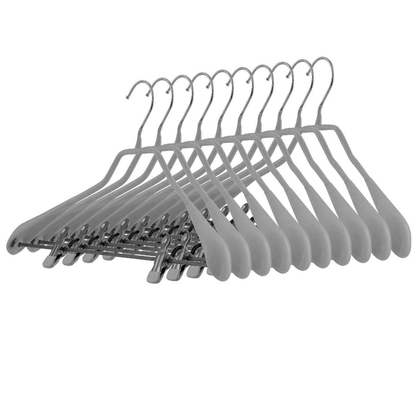 Appendini, 10 pezzi, Grucce per abiti, con barra a clip, Ampio 42cm, con gancio girevole a 360°, MAWA Bodyform LK - Argenté, 1