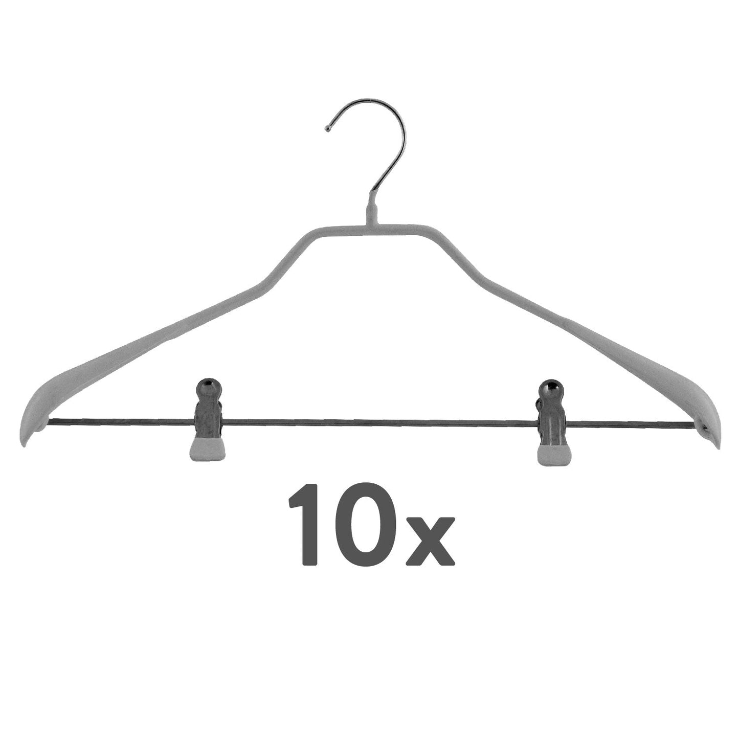 Appendini, 10 pezzi, Grucce per abiti, con barra a clip, Ampio 42cm, con gancio girevole a 360°, MAWA Bodyform LK - Argenté, 4