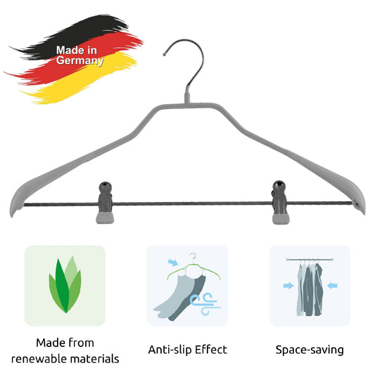 Appendini, 10 pezzi, Grucce per abiti, con barra a clip, Ampio 42cm, con gancio girevole a 360°, MAWA Bodyform LK - Argenté, 2