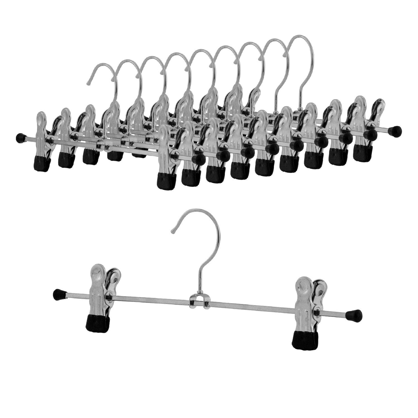 Grucce per abiti, 10 Pezzi, Appendini, con barra a clip, Ampio 30 cm, Grucce salvaspazio, Antiscivolo, MAWA Clip K D - Nero, 1