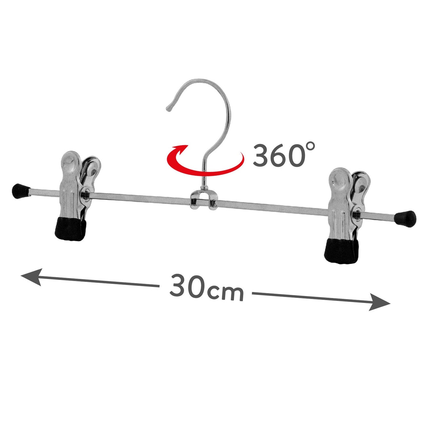 Grucce per abiti, 10 Pezzi, Appendini, con barra a clip, Ampio 30 cm, Grucce salvaspazio, Antiscivolo, MAWA Clip K D - Nero, 3