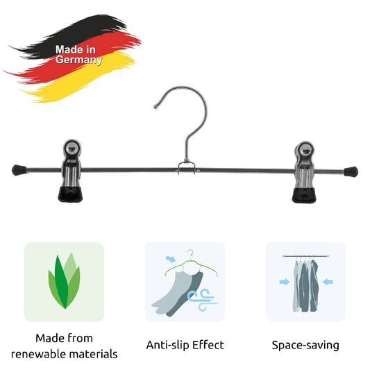 Grucce per abiti, 10 Pezzi, Appendini, con barra a clip, Ampio 30 cm, Grucce salvaspazio, Antiscivolo, MAWA Clip K D - Nero, 2