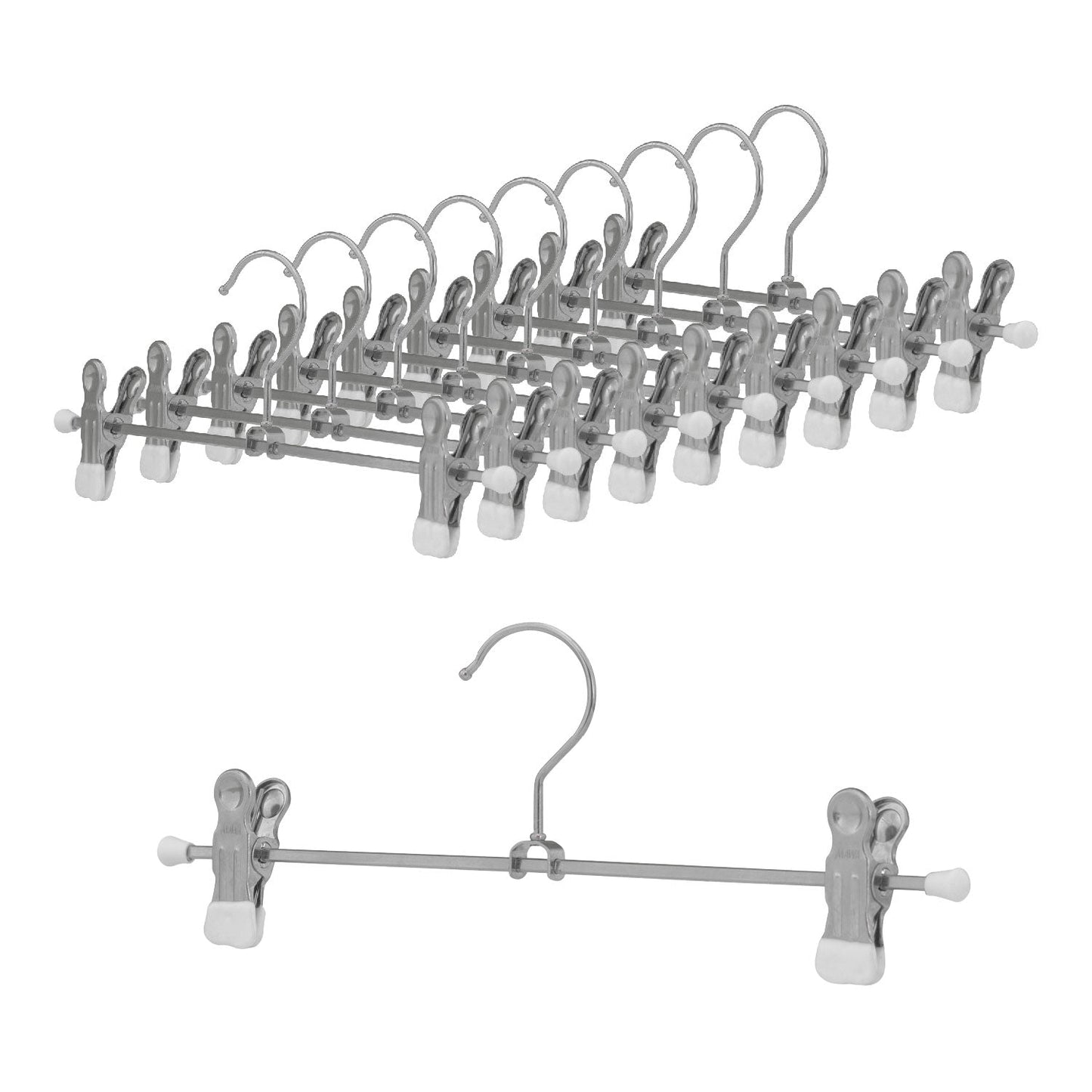 Grucce per abiti, 10 Pezzi, Appendini, con barra a clip, Ampio 30 cm, Grucce salvaspazio, Antiscivolo, MAWA Clip K D - Bianco, 1
