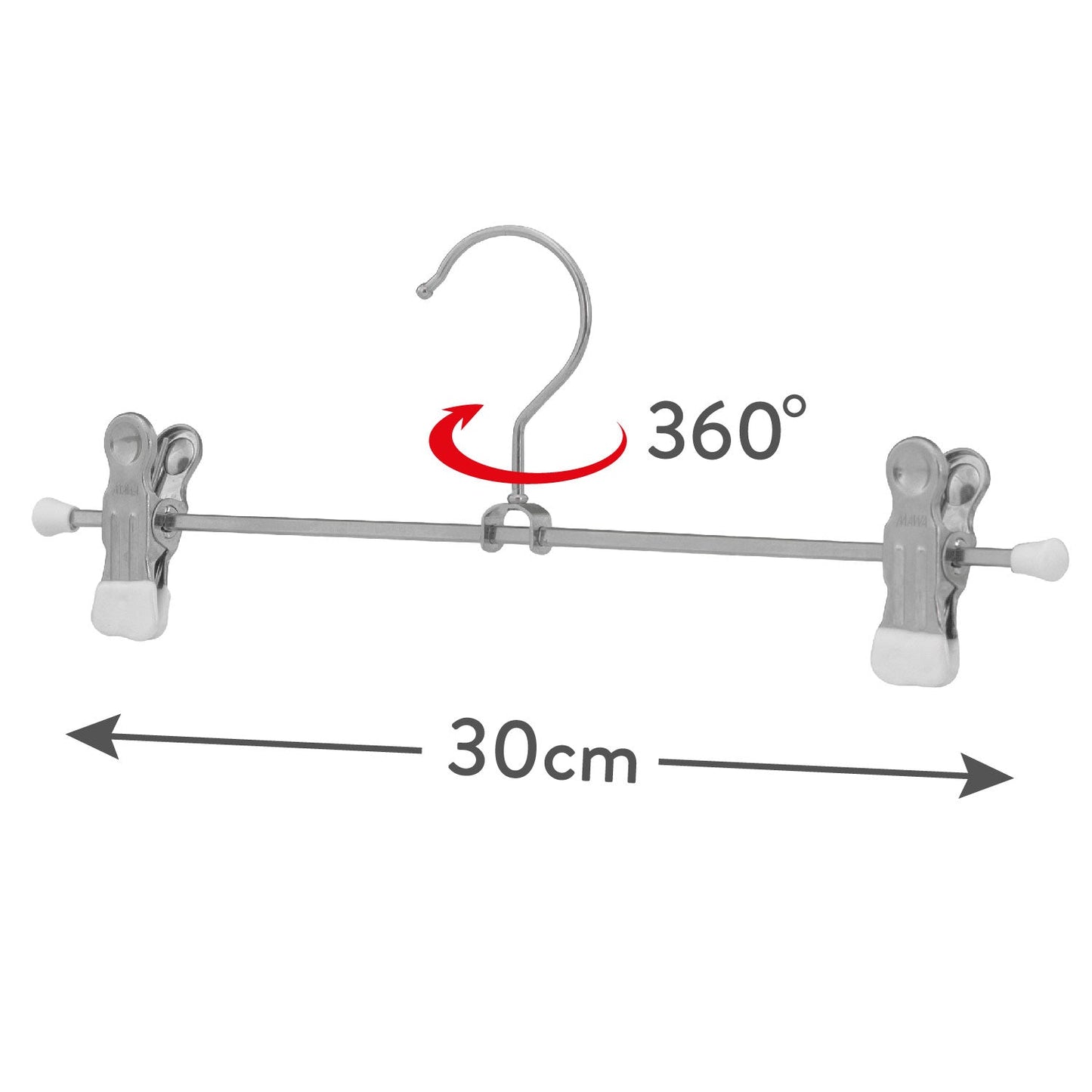 Grucce per abiti, 10 Pezzi, Appendini, con barra a clip, Ampio 30 cm, Grucce salvaspazio, Antiscivolo, MAWA Clip K D - Bianco, 3