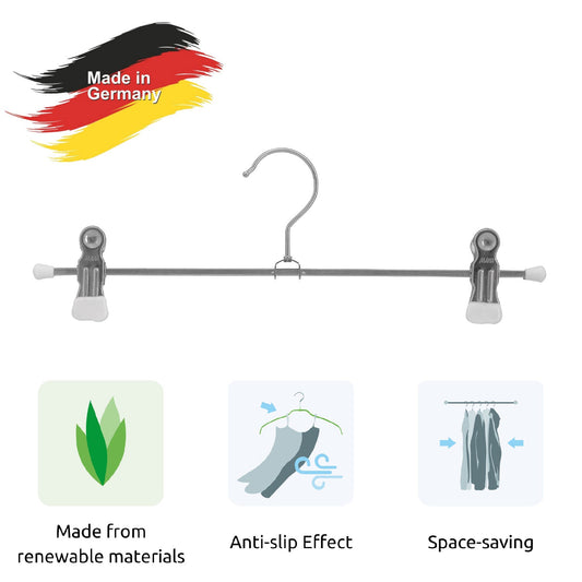Grucce per abiti, 10 Pezzi, Appendini, con barra a clip, Ampio 30 cm, Grucce salvaspazio, Antiscivolo, MAWA Clip K D - Bianco, 2