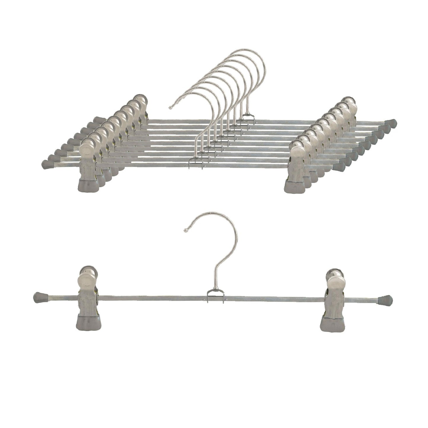 Grucce per abiti, 10 Pezzi, Appendini, con barra a clip, Ampio 30 cm, Grucce salvaspazio, Antiscivolo, MAWA Clip K D - Argento, 1