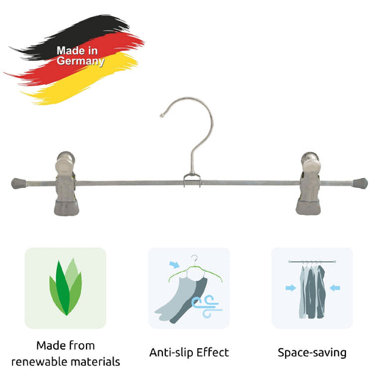 Grucce per abiti, 10 Pezzi, Appendini, con barra a clip, Ampio 30 cm, Grucce salvaspazio, Antiscivolo, MAWA Clip K D - Argento, 2
