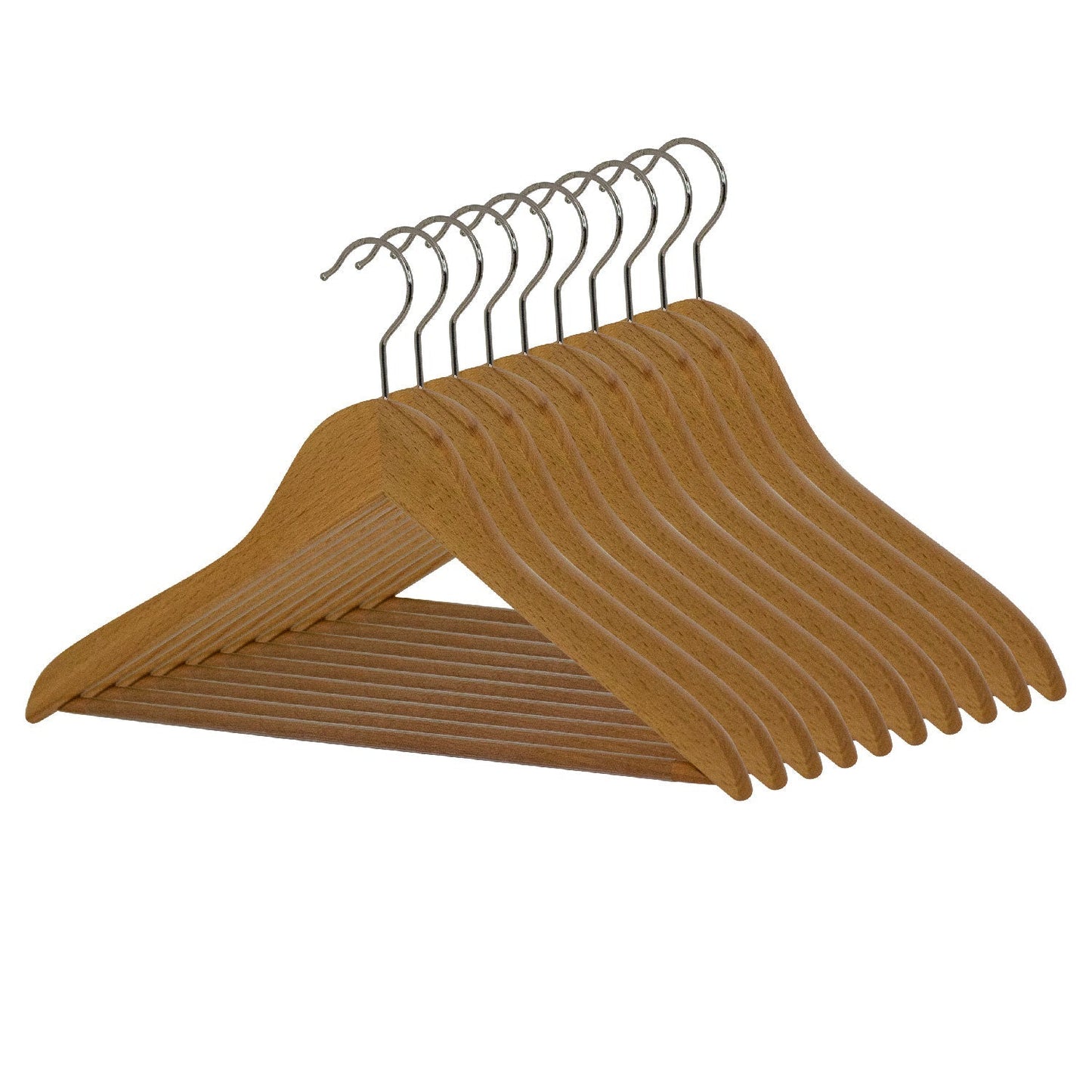 Appendini, 10 Pezzi, Grucce per abiti, con Barra, Ampio 45cm, Appendiabiti in legno, gancio girevole a 360°, MAWA Business RFS - Naturale, 1