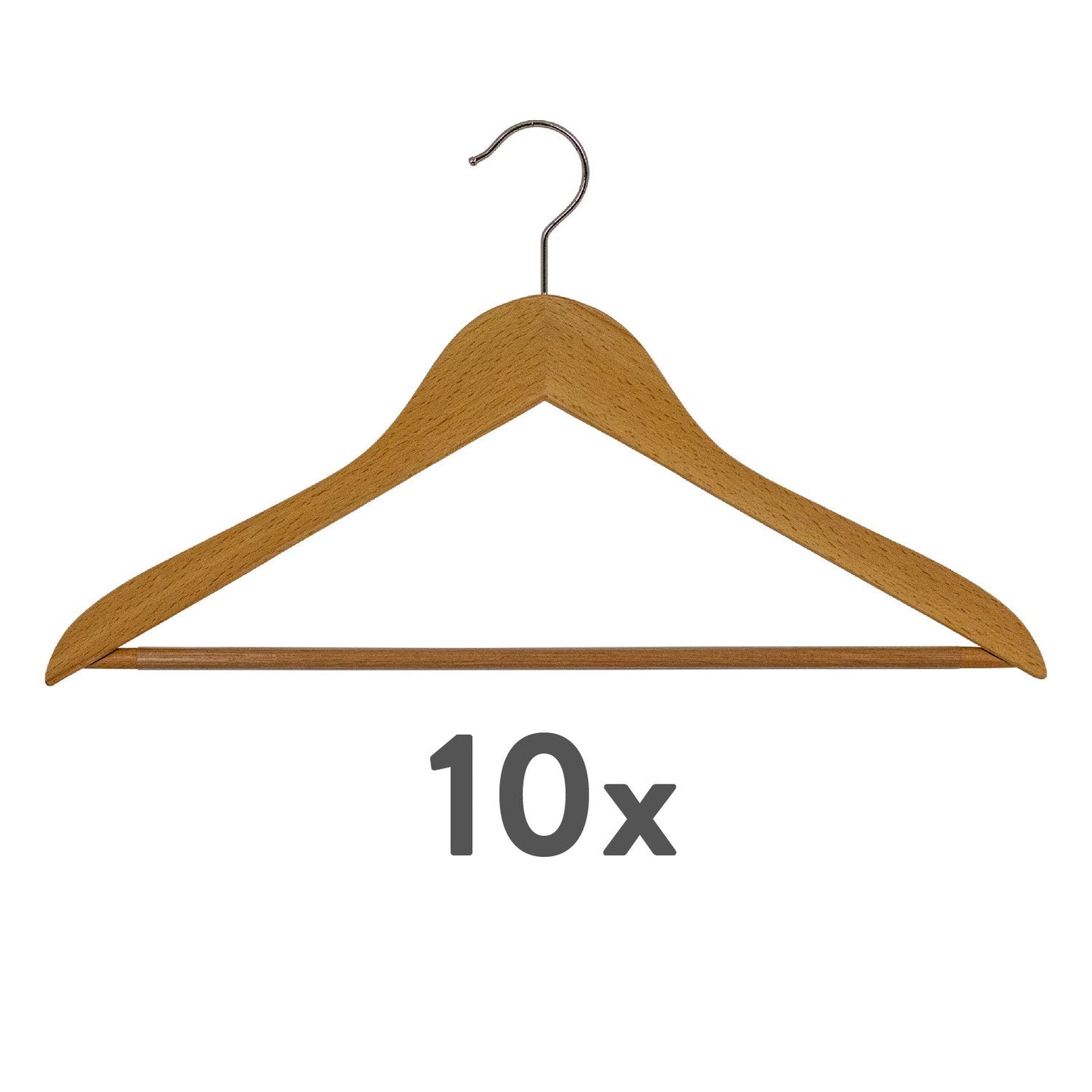 Appendini, 10 Pezzi, Grucce per abiti, con Barra, Ampio 45cm, Appendiabiti in legno, gancio girevole a 360°, MAWA Business RFS - Naturale, 4
