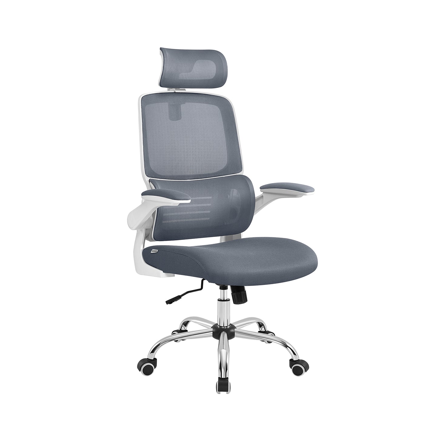 Sedia da Scrivania, Sedia Ufficio Ergonomica, Schienale Alto, Braccioli Ribaltabili, Supporto Lombare, Grigio, Songmics, 1